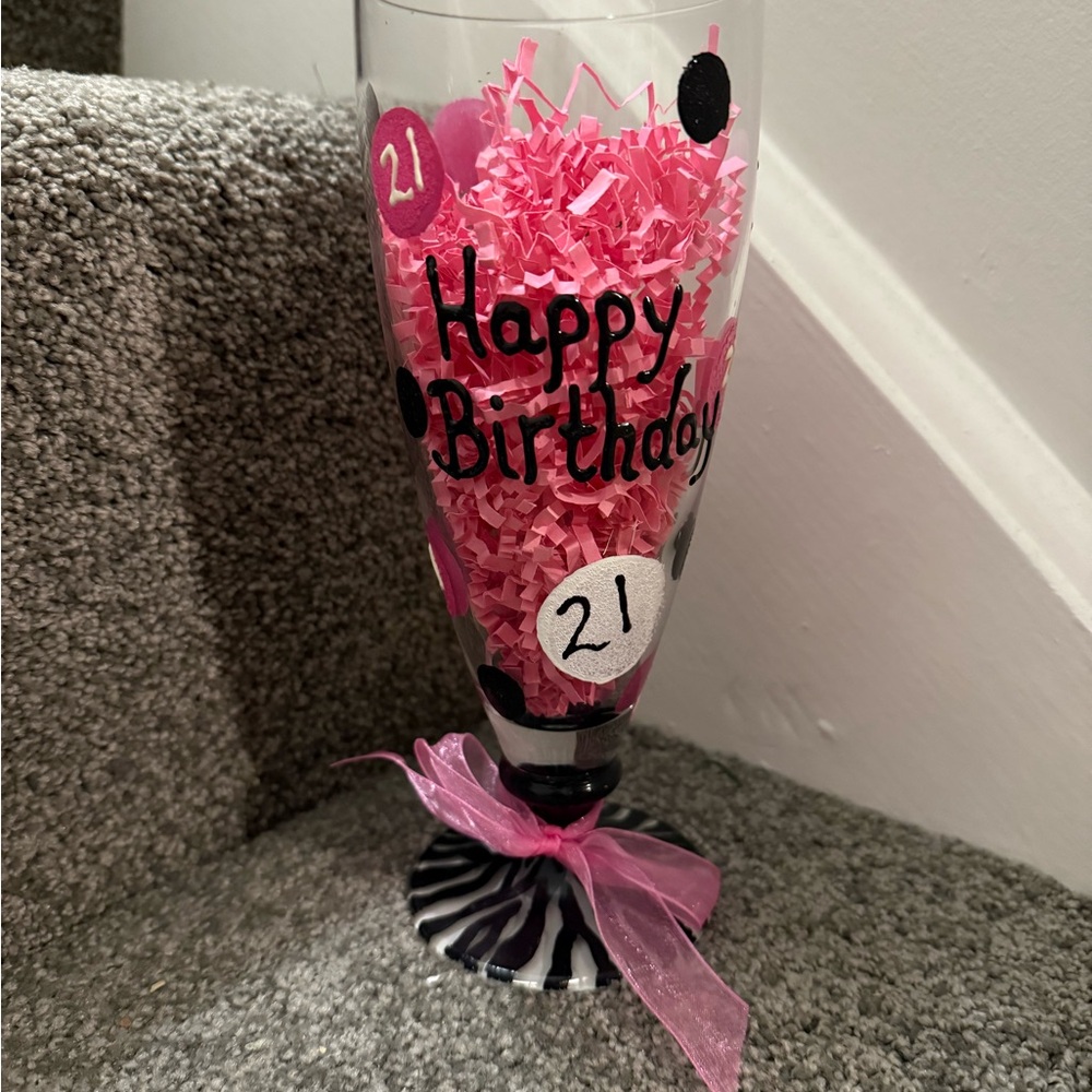 Pink and Black 21st Birthday Party Glass